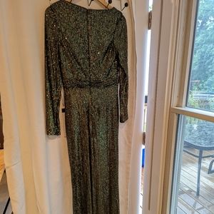 Mac Duggal Sequin Long Sleeve faux wrap grown - olive green - sz 8 - NWT